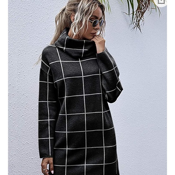 PLAID BLACK WHITE SWEATER DRESS NWT - Picture 5 of 6